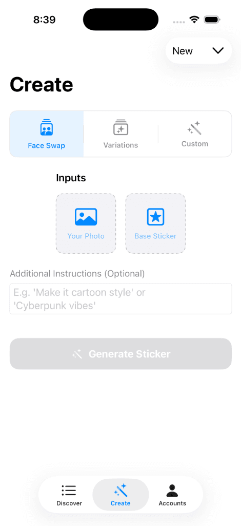 AI Sticker Generation Interface